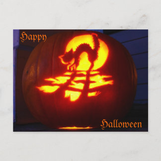black cat pumpkin postcard