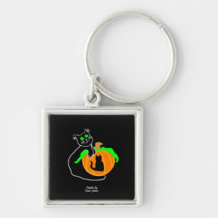 Black Cat Pumpkin Premium Square Keychain