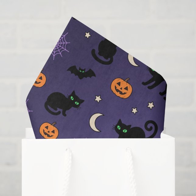 Black Cat Pumpkin Purple Halloween Tissue Paper (Gift Bag)