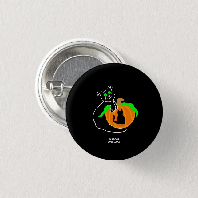 Black Cat Pumpkin Round Button (Front & Back)