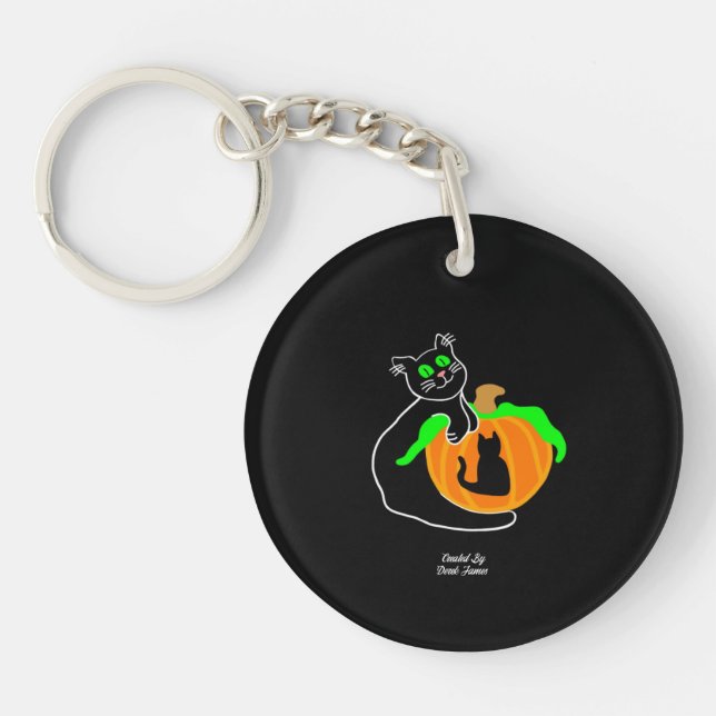 Black Cat Pumpkin Round Keychain (Front)