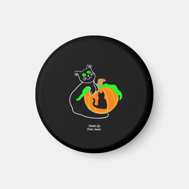 Black Cat Pumpkin Round Magnet (Front)