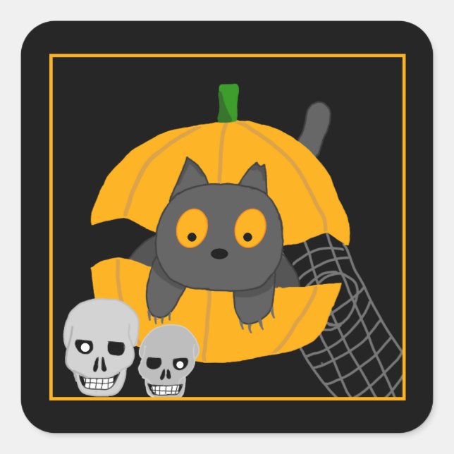 Black Cat Pumpkin Skulls Kids Halloween Square Sti Sticker (Front)
