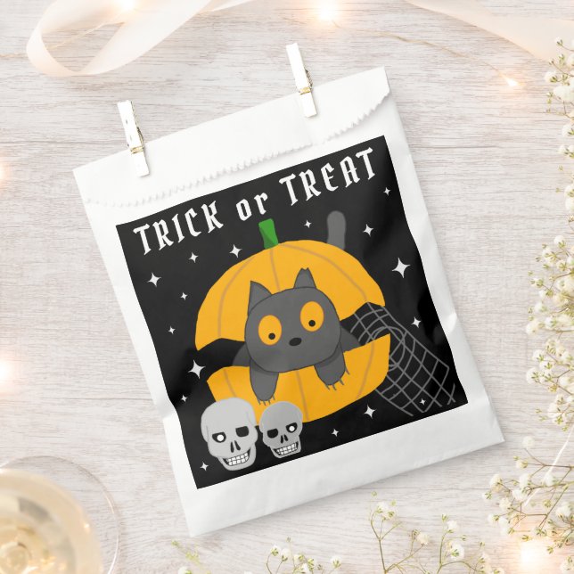 Black Cat Pumpkin Skulls Trick or Treat Halloween  Favour Bags (Clipped)