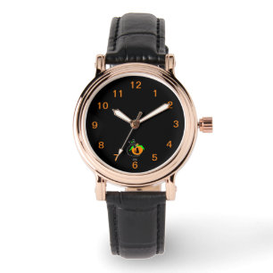 Black Cat Pumpkin Square Leather Strap Watch