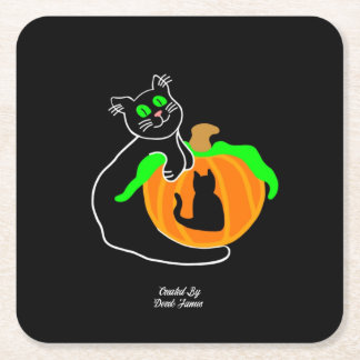 Black Cat Pumpkin Square Paper Coaster