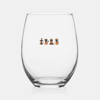 Black Cat Pumpkin Stemless Wine Glass