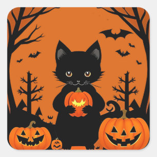 Black Cat Pumpkin Sticker For Halloween Decor