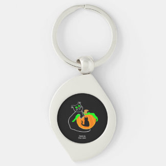 Black Cat Pumpkin Swirl Metal Keychain