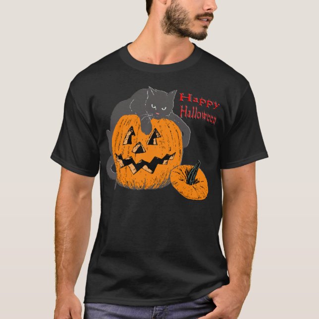 Black Cat Pumpkin T-Shirt (Front)