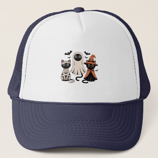 Black Cat Pumpkin Trucker Hat (Front)