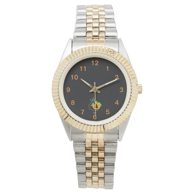 Black Cat Pumpkin Unisex Two-Tone Watch (Front)