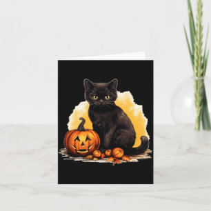 Black Cat Pumpkin Vintage Cats Scary Halloween Cat Card