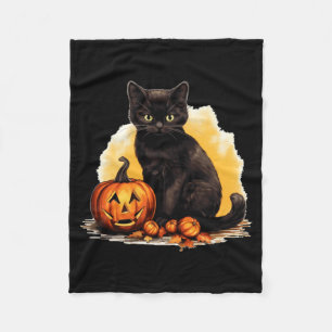 Black Cat Pumpkin Vintage Cats Scary Halloween Cat Fleece Blanket
