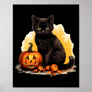 Black Cat Pumpkin Vintage Cats Scary Halloween Cat Poster