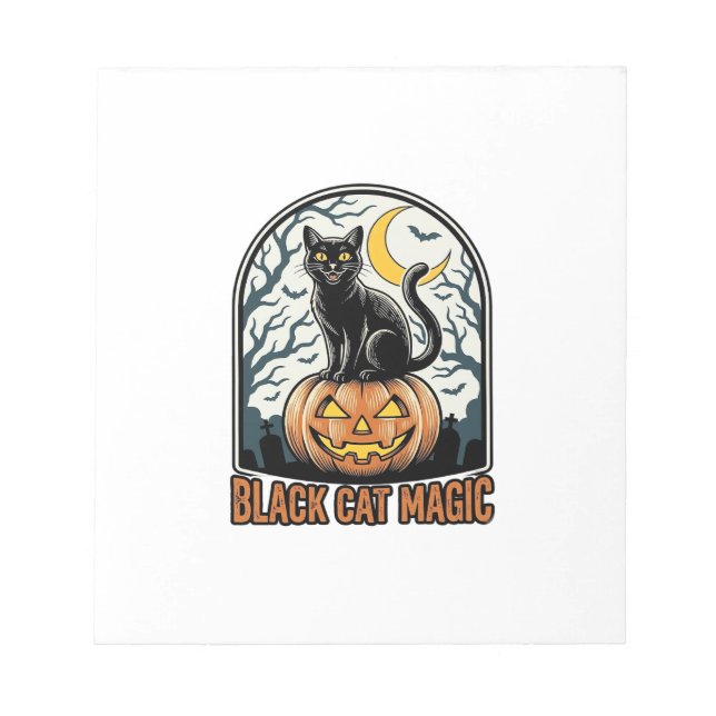 Black Cat Pumpkin Vintage Halloween Engraving_1 Notepad (Front)