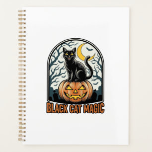 Black Cat Pumpkin Vintage Halloween Engraving_1 Planner