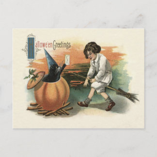 Black Cat Pumpkin Witch's Hat Broom Letter Postcard