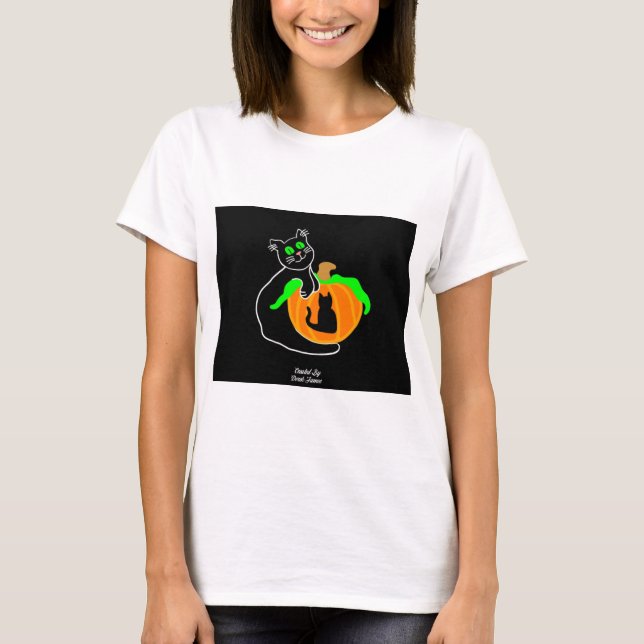 Black Cat Pumpkin Women's White Basic T Shirt (Front)