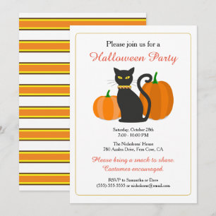 Black Cat & Pumpkins Halloween Party Invitation