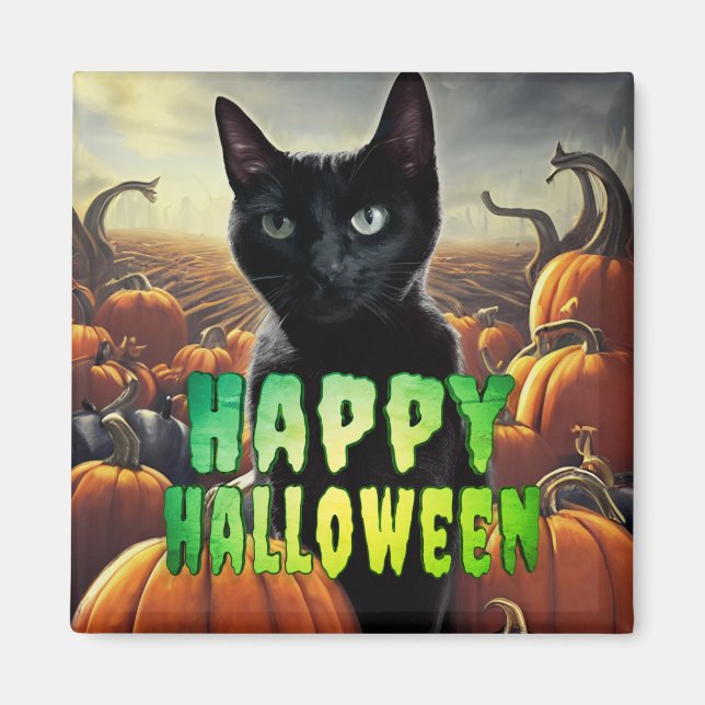Black Cat & Pumpkins Magnet (Front)