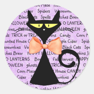 Black Cat Purple Halloween Stickers