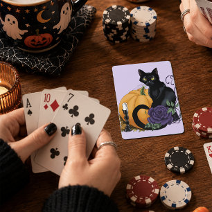 Black Cat Purple Rose Pumpkin Autumn Playing Cards