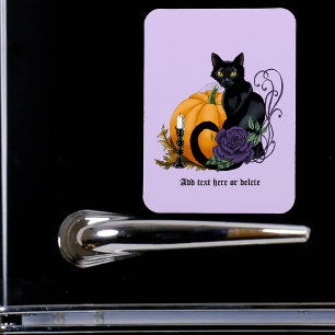 Black Cat Purple Rose Pumpkin Halloween Magnet