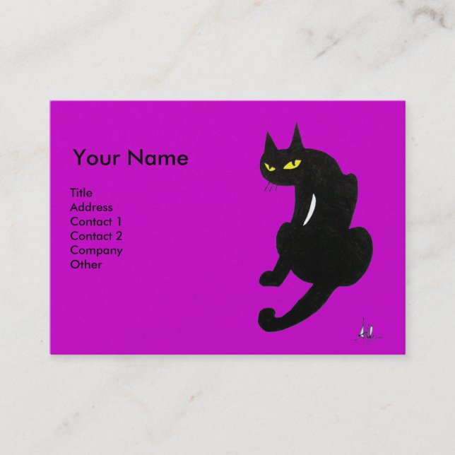 BLACK CAT , Purple Violet Pearl Paper Business Card (Front)