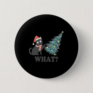 Black Cat Pushing Christmas Tree What Xmas Lights  6 Cm Round Badge