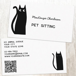 Black Cat QR Code Pet Services Business Card