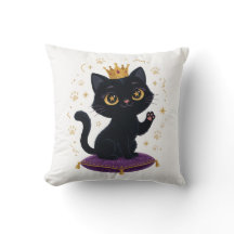 Black Cat Queen Throw Pillow Cute Cat Lover Gift