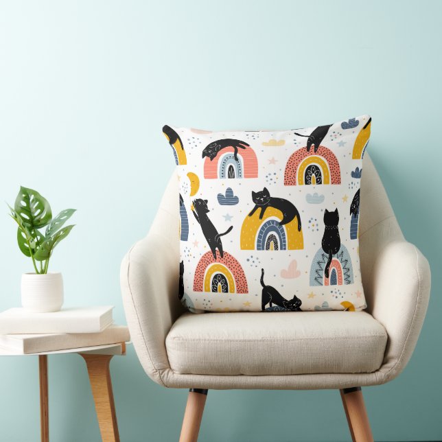 Black Cat Rainbows - Fantasy Whimsical Pattern Cushion (Chair)