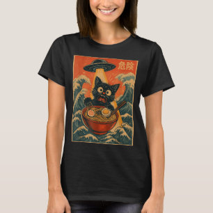 Black Cat Ramen Alien Ufo Funny Japanese Kawaii An T-Shirt