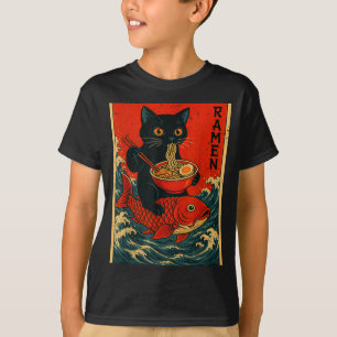 Black Cat Ramen Japanese Graphic Tees For Men Wome