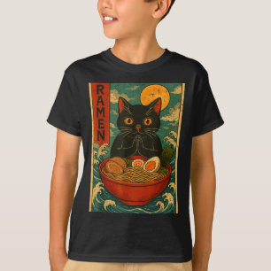 Black Cat Ramen Japanese Graphic Tees For Men Wome