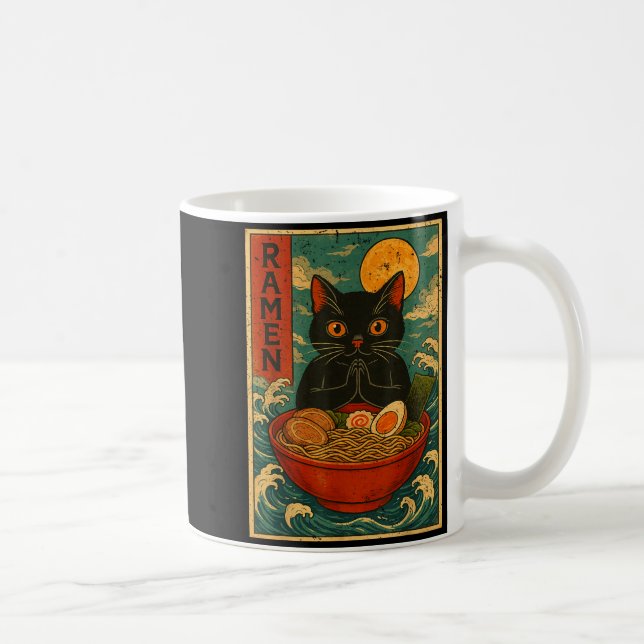Black Cat Ramen Japanese Graphic Tees For Men Wome Coffee Mug (Right)