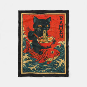 Black Cat Ramen Japanese Graphic Tees For Men Wome Fleece Blanket