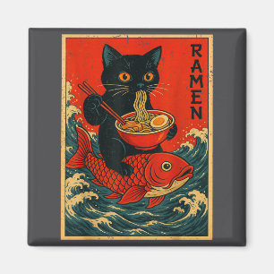 Black Cat Ramen Japanese Graphic Tees For Men Wome Magnet