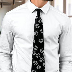 Black Cat Random Paw Prints Pattern Cat Dad Tie