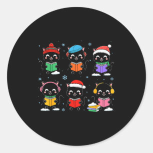 Black Cat Reading Book Christmas For Bookworm Cat  Classic Round Sticker