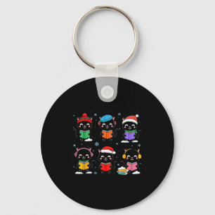 Black Cat Reading Book Christmas For Bookworm Cat  Key Ring