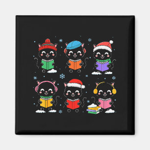 Black Cat Reading Book Christmas For Bookworm Cat Magnet