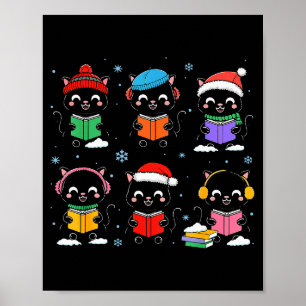 Black Cat Reading Book Christmas For Bookworm Cat  Poster