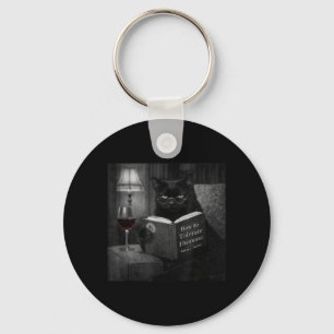 Black Cat Reading Book Funny Retro Cat Photo Humou Key Ring