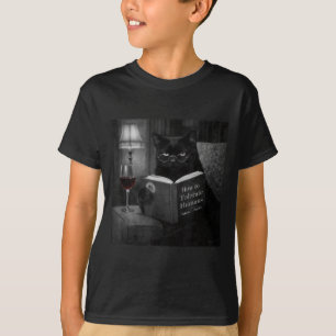Black Cat Reading Book Funny Retro Cat Photo Humou T-Shirt