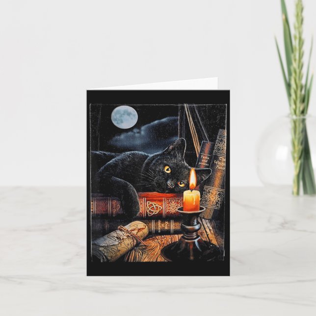 Black Cat Reading Books Witchcraft Ritual Card (Front)