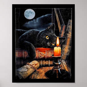 Black Cat Reading Books Witchcraft Ritual Poster