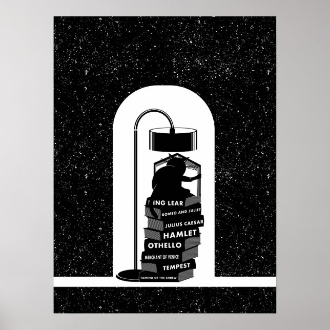 Black Cat Reading Shakespeare Plays Poster (Front)