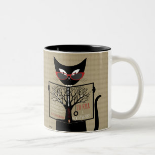 Black Cat Reads To Kill a Mockingbird Book Two-Tone Coffee Mug